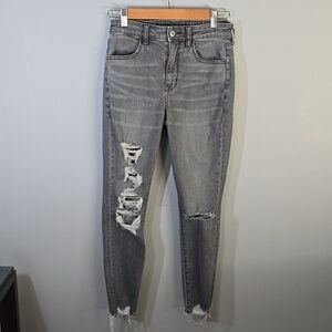 American Eagle Outfitters Jeans Womens Sz 4 Short 4S Gray Super Hi-rise Jegging